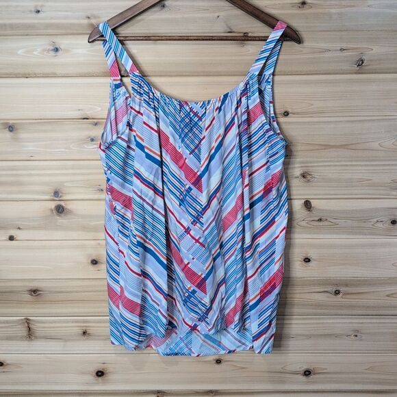 CAbi Top Womens Large Red Blue #5230 Tassel Tank Inline Print NWT - Picture 4 of 10